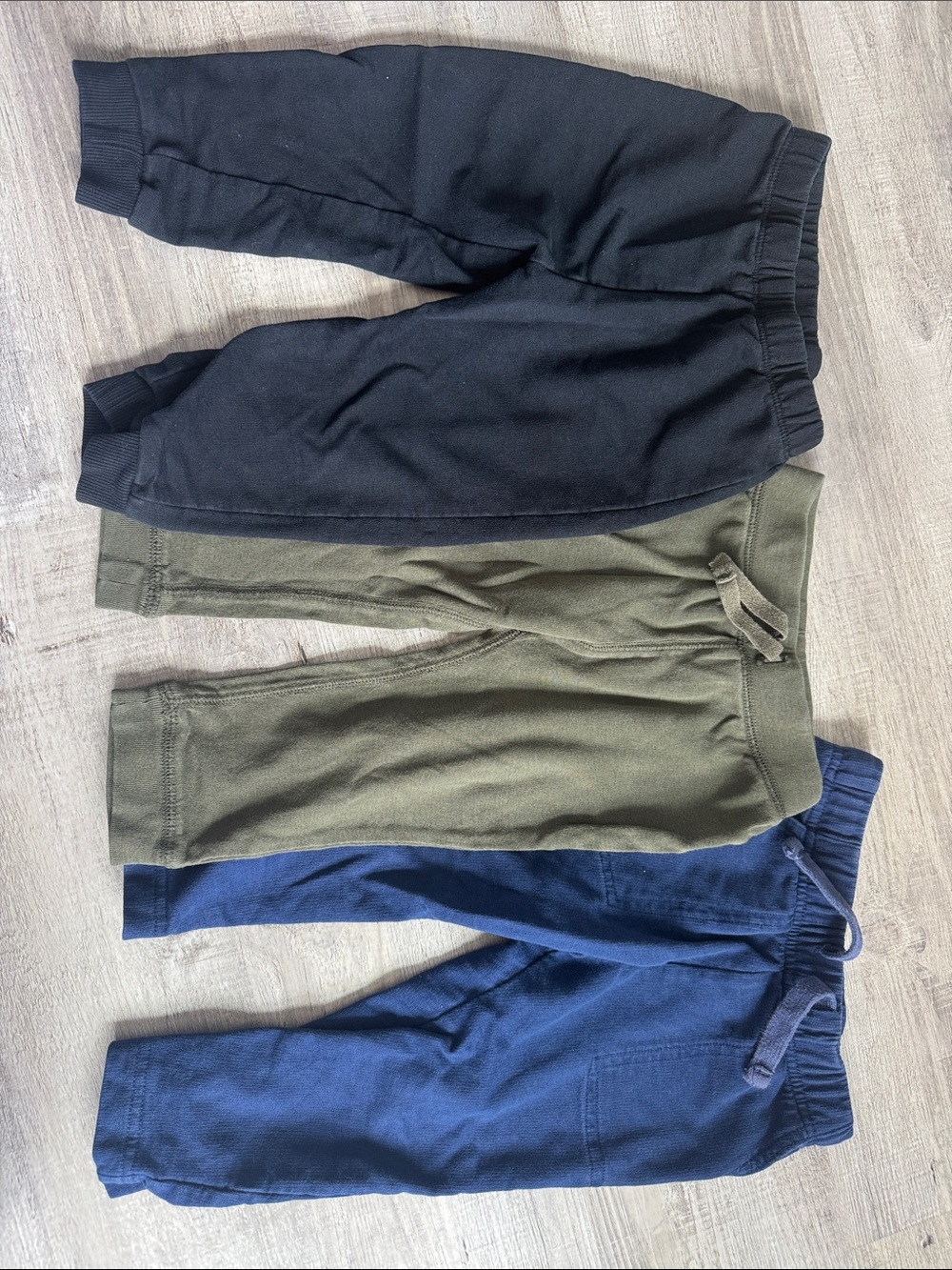 Three-Pack Boys' solid colour Jogger Pants - Black, Olive, Navy. 18-24m